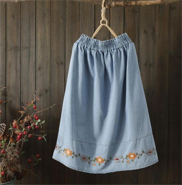 

skirts 2021 summer japanese women fashion simple embroidery denim skirt 1864, Black