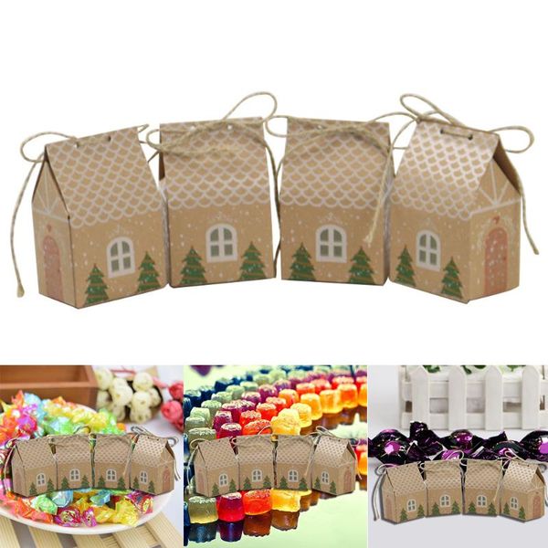 

20/50 pcs christmas candy packaging house-shaped jewelry bread bags kraft paper gift bags for xmas candy gifts packing o22