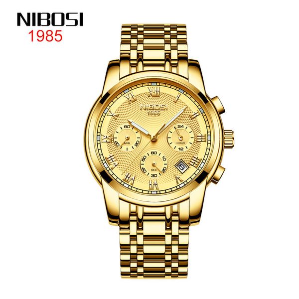 

13 style nibosi gold shell watch outdoor sports watch men's luminous waterproof sports quartz chronograph mens watch watches gold dail, Slivery;brown