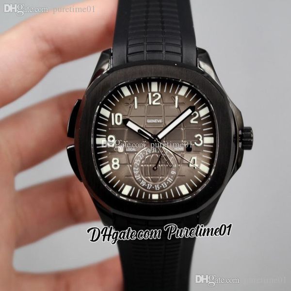 2022 5164 GMT Travel Time Automatik Herrenuhr PVD-Stahlgehäuse Schwarz Grau Strukturiertes Zifferblatt Stick Nummernmarkierungen Kautschukarmband 5 Stile Uhren Puretime01 E19D4