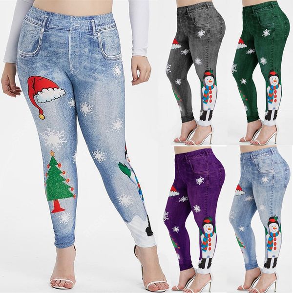 

autumn and winter 2020 new women's high waist leggings fashion snowflake christmas printing leggings breathable fitness pants, Black