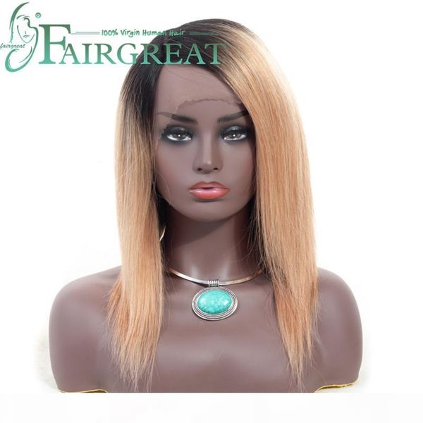 

indian peruvian lace frontal human hair wigs 4*4 lace malaysian non-remy human hair medium brown for black women, Black;brown
