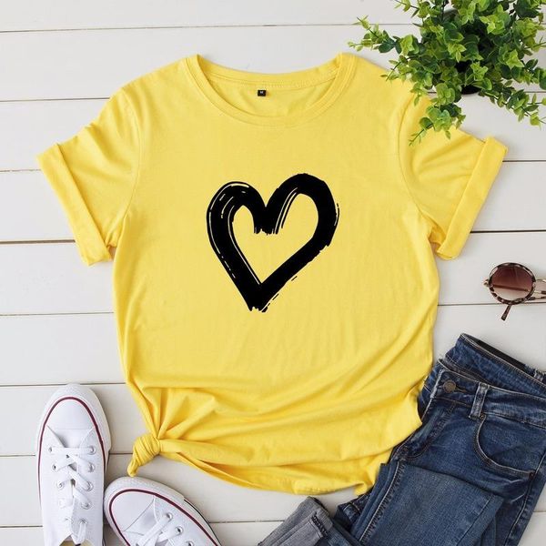 

women's t-shirt fashion heart print casual simple o-neck female tshirt summer cotton women t shirt s-3xl plus size short sleeve tees, White