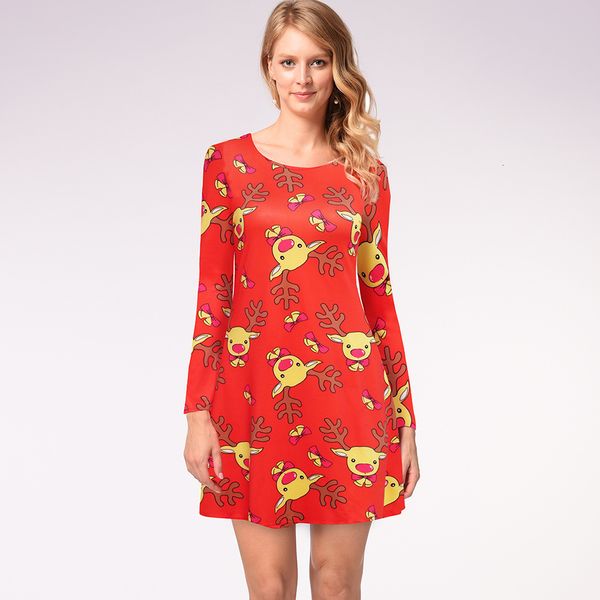 

2021 new christmas tree santa claus elk snowman printed dress plus size fall winter women cute o neck long sleeve mini dresses 45ww, Black;gray