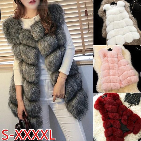 

women's vests all match women wide waisted faux fur waistcoat solid color sleeveless coat front opening cardigan, Black;white