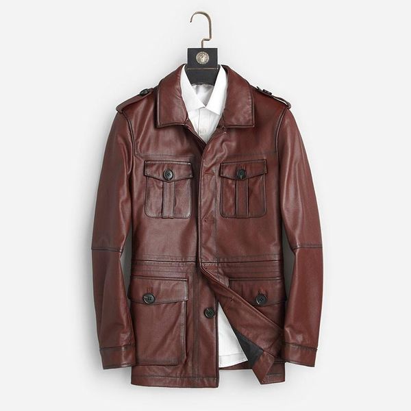 

men's leather & faux men genuine jacket real cow jackets casual black pockets 2021 autumn for man 8813