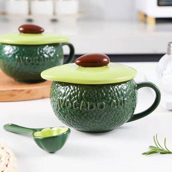 

mugs novelty 3d shape avocado ceramic coffee mug with lid creative personality fruits 350ml tea milk juice cup christmas gift