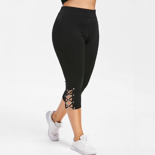 

yoga outfit women solid sports wear high waist cropped trousers pants elastic bandage leggings plus size 5s