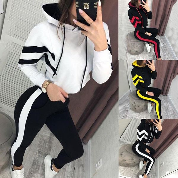 

2 piece set women hoodies tracksuit 2021 autumn roupas feminina sport suit fashion gym outfits stripe sportswear jogging femme, Gray