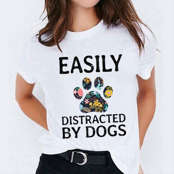 

graphic dog paw floral pet womens cartoon 90s style girl trend fashion ladies print lady female shirt, White