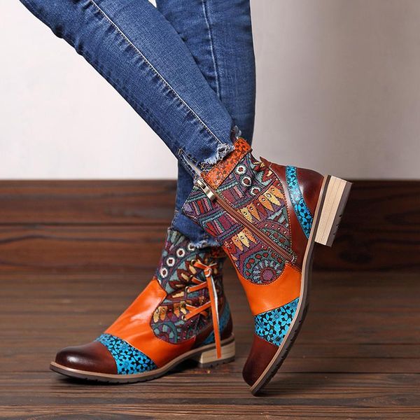 

retro bohemian boots women shoes woman spring autumn pu leather motorcycle boots zipper chunky heel ankle shoes 2021, Black