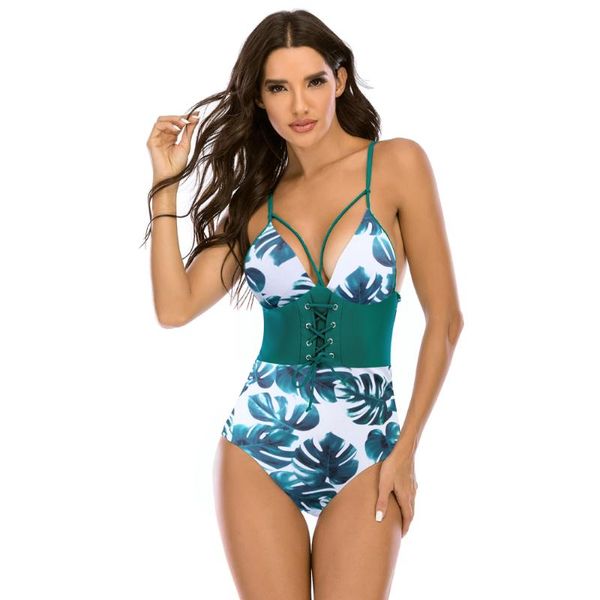

one-piece suits muolux 2021 abdomen control wasit push up swimsuit print swimwear vintage retro bathing bodysuit beach wear backless