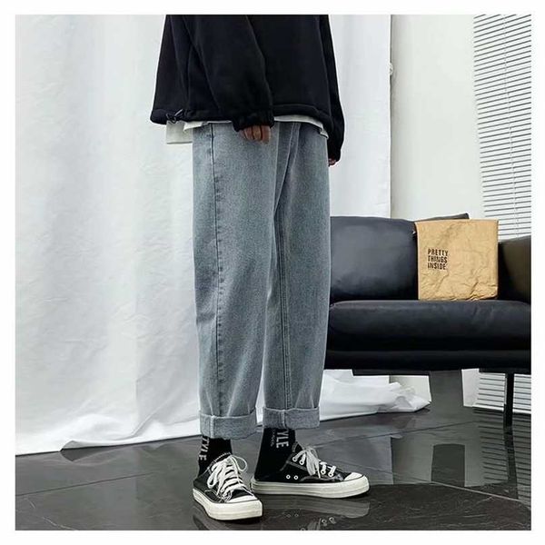 

retro blue gray baggy men jeans cool boy casual elastic waist pants wide leg long street style hip hop fashion youth brand 211111