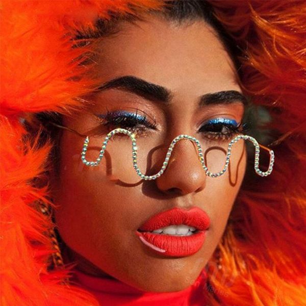 

fashion sunglasses frames diamond steampunk women vintage curved eyeglasses frame female crystal glasses men eyewear decoration 50264, Black