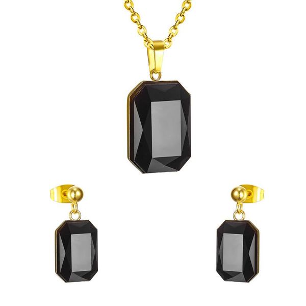 

earrings & necklace 316l stainless steel fashion black square resin pendant titanium earring set wedding jewelry no fade, Silver