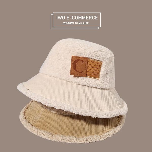 

beanies autumn and winter men women plus velvet letter leather label embroidery fisherman hat japanese literature
