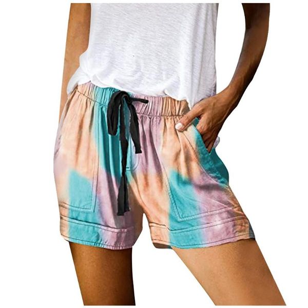 

women's shorts fashion for women casual summer comfy drawstring tie-dye elastic waist pockets pantalones cortos de mujer, White;black