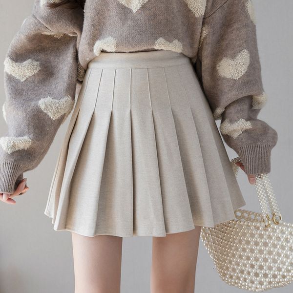 

skirts 2021 autumn and winter korean college wool pleated high waist umbrella a-line short half skirt female, Black