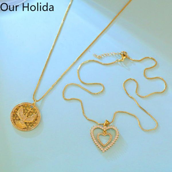 

pendant necklaces wholesale luxury jewelry design hollow size love heart-shaped clavicle chain round peace dove necklace gifts for girls, Silver