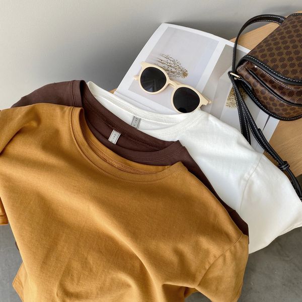 

2021 new mooirue spring cotton women short sleeve brown orange simple basic tee shirt cxct, White