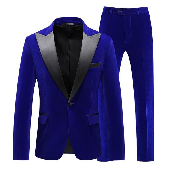 

tuxedo groom men suit autumn velvet 2 pcs solid plus size 5xl closure-collar blue party marriage jacket pants slim fit suits, White;black