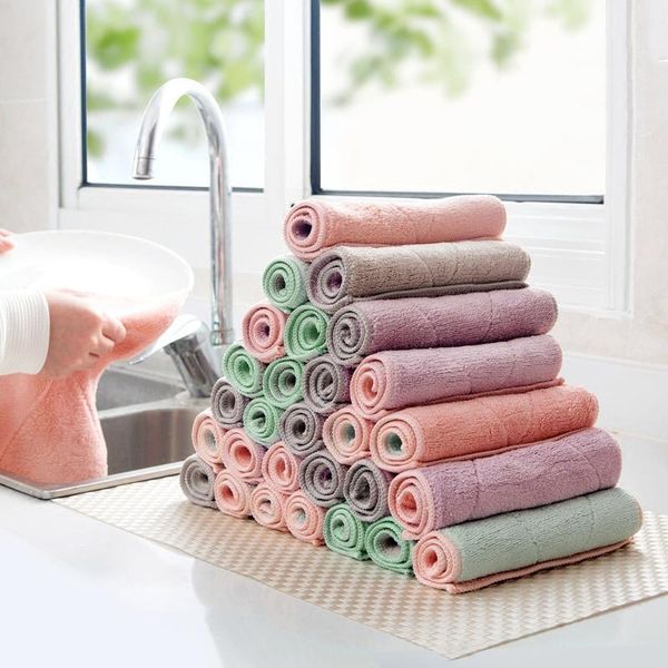 

cleaning cloths 5pcs wiping dish rag dishcloth super absorbent home kitchen towel sink wipe coral fleece towels not oil