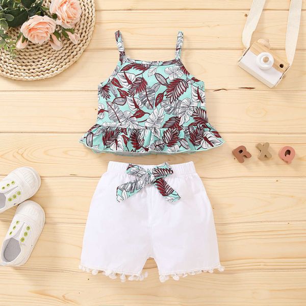

suspender + shorts girls' suit, White