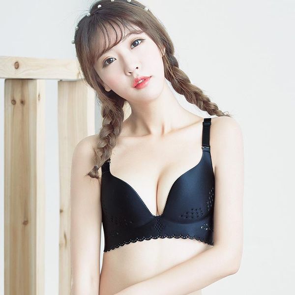 

bras simple women's underwear without steel ring bra thin breathable student girl small chest japanese pushup pink, Red;black