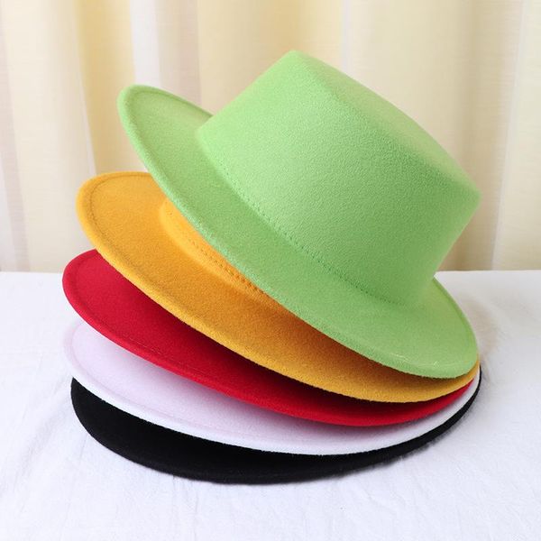 

wide brim hats spring and autumn women's hat korean fashion british woolen solid color flat retro beach sun, Blue;gray