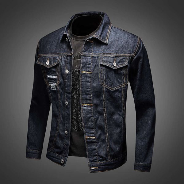 

spring and autumn new blue embroidery hole denim men's korean fashion brand slim handsome motorcycle jacketwinter, Black;brown