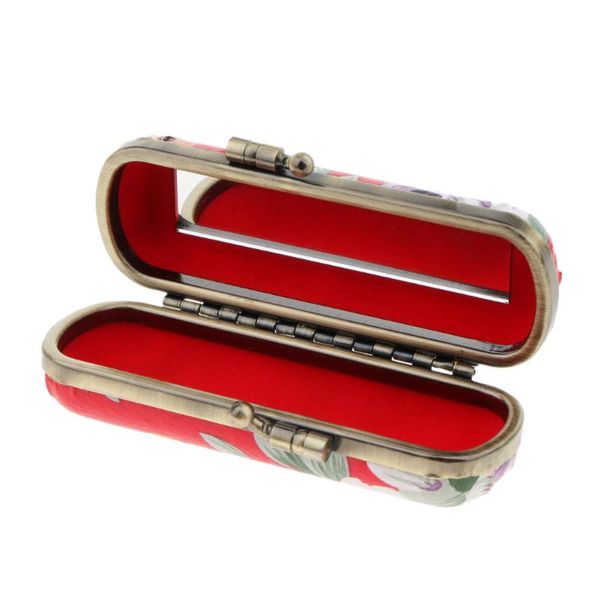 

traditional flower lipstick case holder w/ mirror inside&snap-on closure