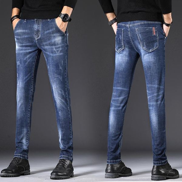 

men's jeans casual pants all-match denim slim fit autumn fashion business, Blue