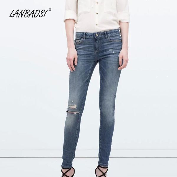 

skinny ripped jeans for women good quality cotton jean pant trousers comfort stretch wash denim pants female clothing women's, Blue