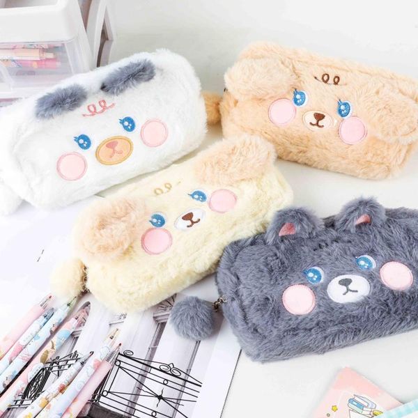 

cosmetic bags & cases flannel bag cartoon soft stationery storage box student plush pencil case girls large capacity embroidery makeup pouch