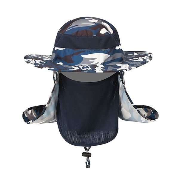 

windproof man fishing caps sunshade fishermen hat upf 50+ detachable and removable ear neck cover wide brim outdoor sports hat, Blue;gray