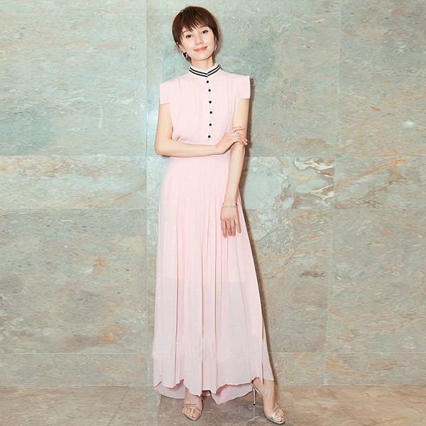 

long dress new women's party fashion office vintage elegant chic pure sleeveless vest chiffon dresses n481, Black;gray