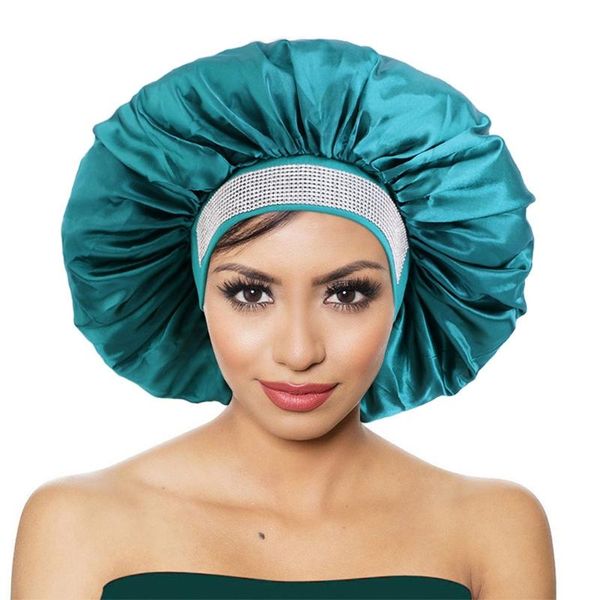 

beanie/skull caps double layer satin bonnet for women silk sleep cap head scarf large wrap soft night sleeping hat adjustable, Blue;gray