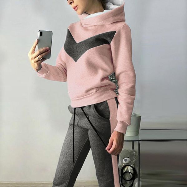 

2021 casual warm winter clothes two piece set women sport pullover sweatshirt hoodie tracksuit women pants ropa mujer femme, Gray