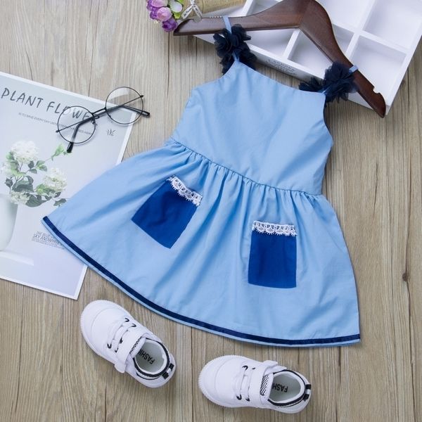 

2021 summer dress with lace pleated girls' suspender princess dresses sleeveless denim blue skirt designers casual clothing hh230w96, Red;yellow