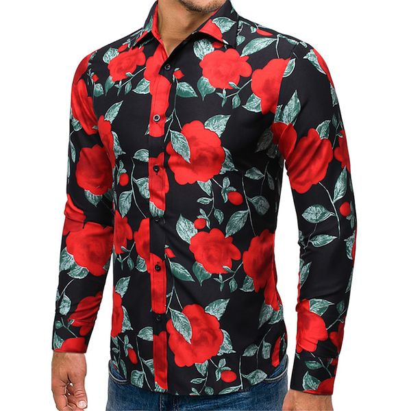 

rose tribal men's long sleeved shirt comfortable fit fashion retro style travel office entertainment, White;black