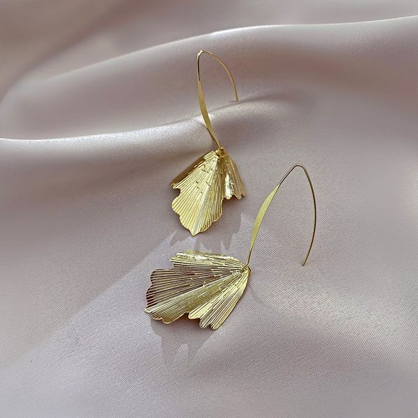 

ginkgo leaf hook earrings style long tassel east gate earrings, Golden