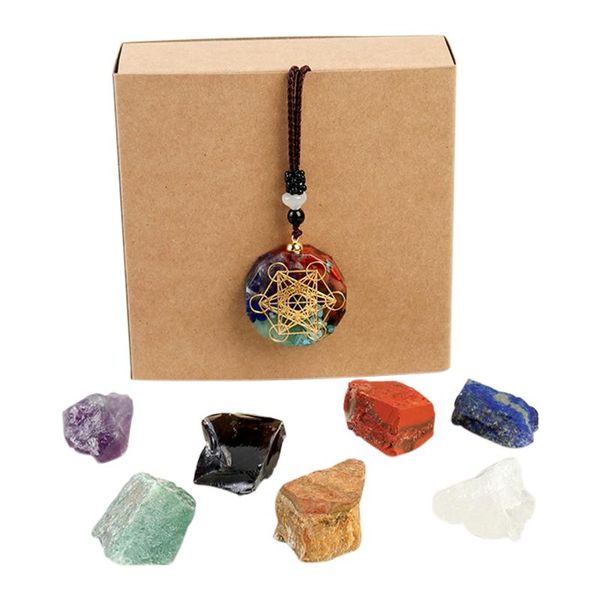 

decorative objects & figurines retro reiki healing colorful chips stone natural 7 chakra energy pendant necklace pendulum amulet in display
