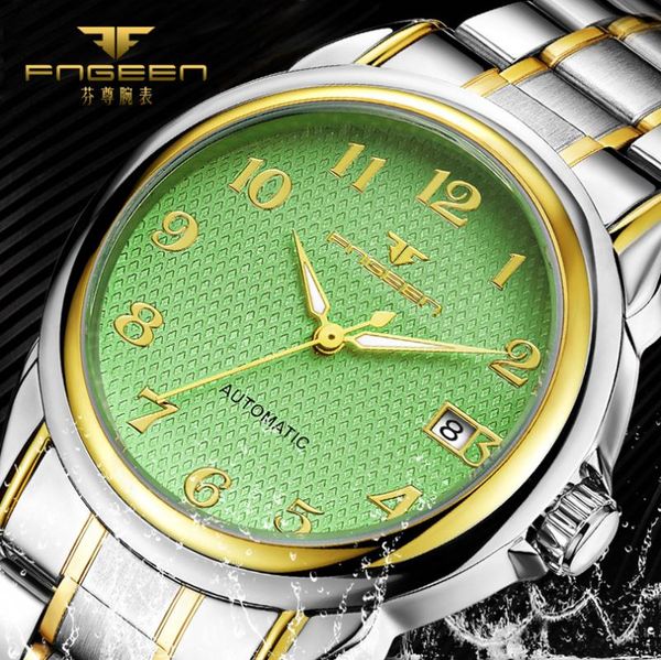 

wristwatches mechanical watch mens watches men luminous calendar waterproof wrist stainless steel automatic wristwatch, Slivery;brown