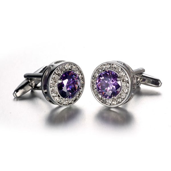 

round french shirt cufflinks nails zircon amethyst diamond cuff buttons, Silver