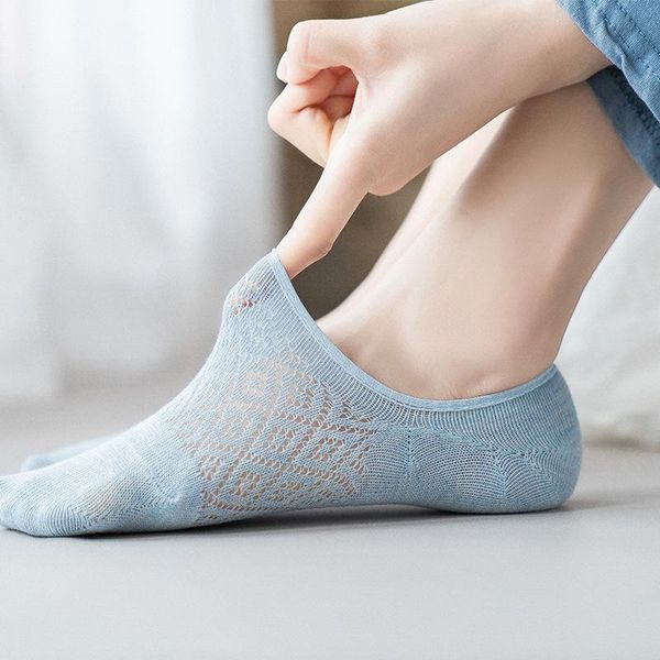 

socks & hosiery 5 pairs/set women silicone non-slip invisible summer solid color mesh ankle boat sock female cotton slipper no show ballet, Black;white
