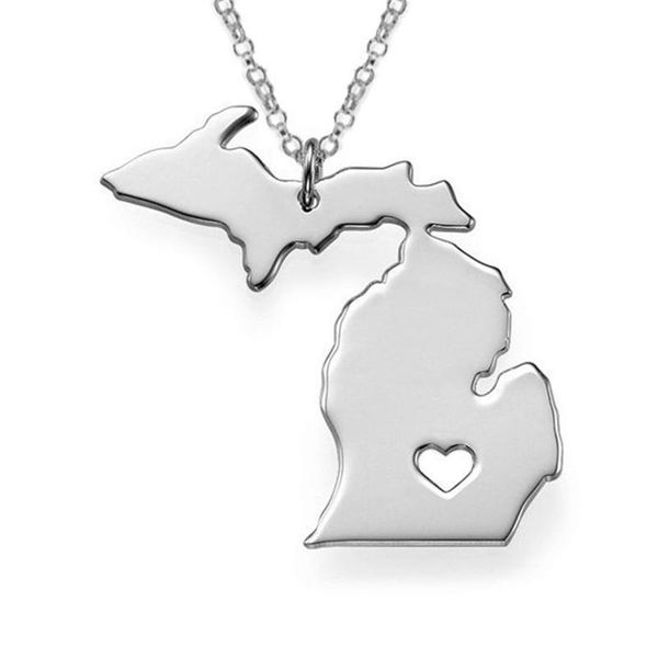 

pendant necklaces stainless steel michigan map charm with a heart, Silver