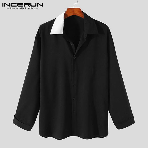 

men shirt brand patchwork turn down collar long sleeve streetwear 2021 casual shirts men button up fashion camisas s-5xl incerun, White;black