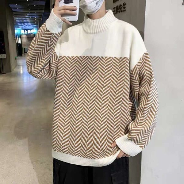 

semi turtleneck men's thick winter edition loose and lazy style sweater pullover coat, White;black