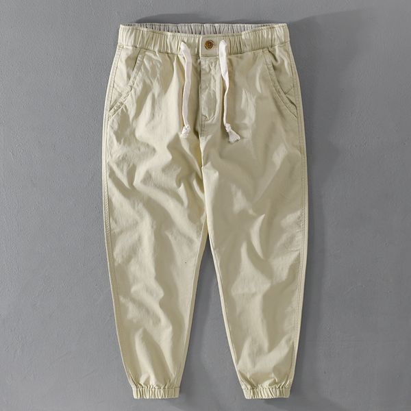 

2021 spring and summer ankle-length casual male cotton mark pants for men with waistlines loose men's clothing spodnie pantalones h5f7, Black