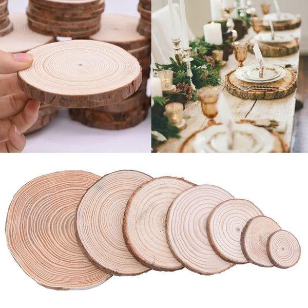 

party decoration 3-12cm natural wooden ornament round unfinished wood slices circles with tree bark log wedding decor diy crafts painting